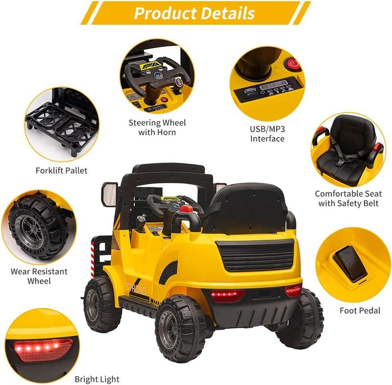 Load image into Gallery viewer, Electric Ride-On Construction Forklift with Remote Control and Built-In Music - 12V
