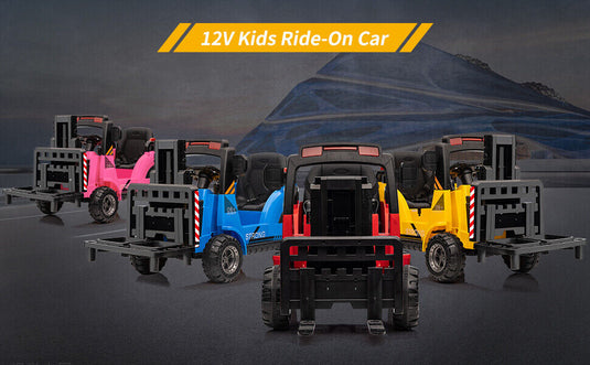 Electric Ride-On Construction Forklift with Remote Control and Built-In Music - 12V