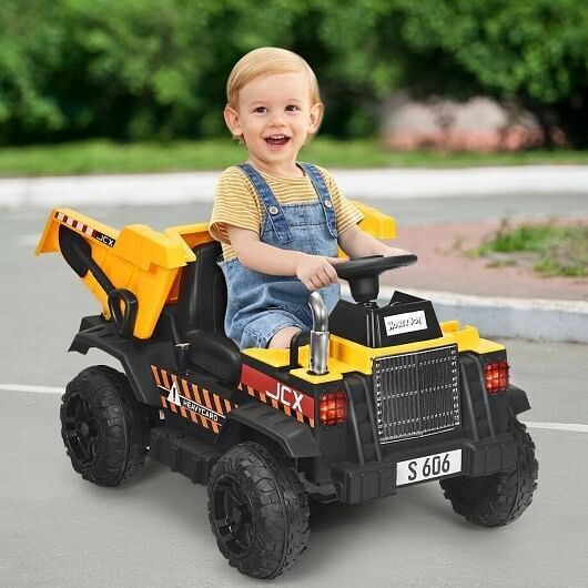 Electric Ride-On Dump Truck for Kids - 12V Battery Powered with Yellow Bucket and Dump Bed