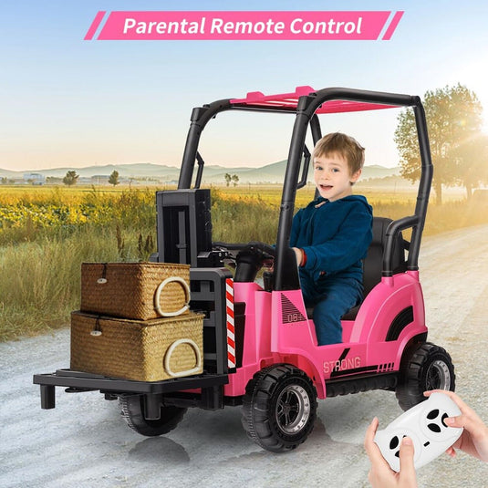 Electric Ride-On Forklift Car with Tent for Kids - Construction-Themed Fun!