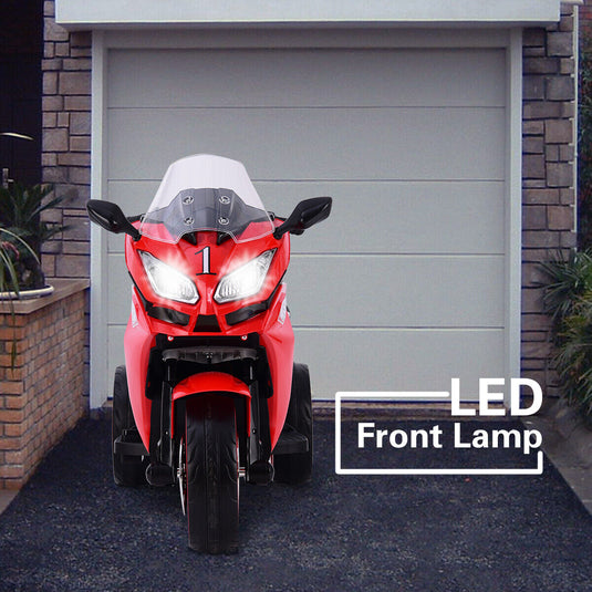 Electric Ride-On Motorcycle for Kids with LED Wheels, Music, and Screen - Red