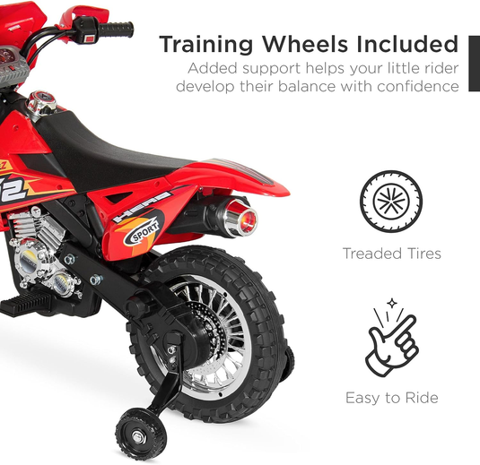 Electric Ride-On Motorcycle with Headlights, Training Wheels, and Treaded Tires - 2mph Top Speed