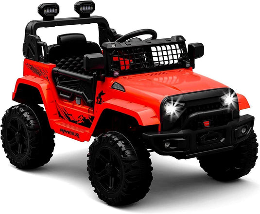 Electric Ride-On Toy Car for Kids with LED Lights, Bluetooth, and 2 Speeds - Red