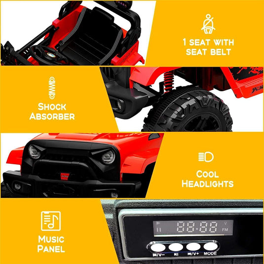 Electric Ride-On Toy Car for Kids with LED Lights, Bluetooth, and 2 Speeds - Red