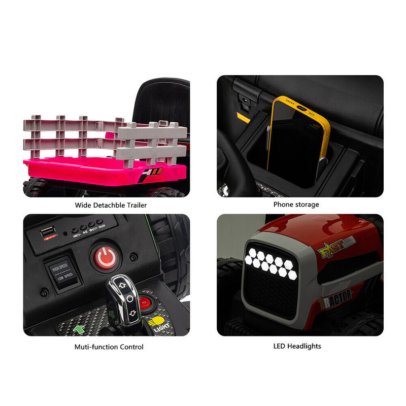 Load image into Gallery viewer, Electric Ride-On Tractor and Trailer for Kids - Red Toddler Toy
