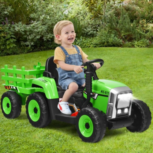 Electric Ride-On Tractor for Kids with Remote Control, Detachable Trailer, Lights, and MP3 Music