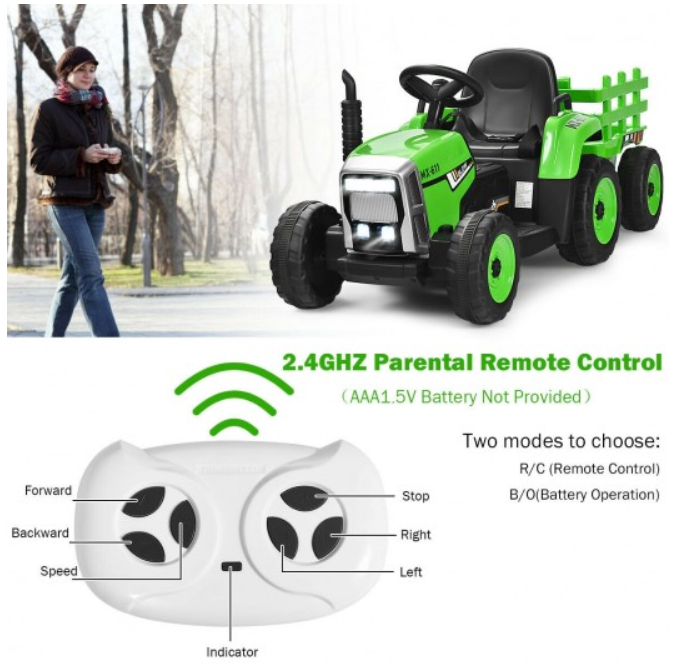 Load image into Gallery viewer, Electric Ride-On Tractor for Kids with Remote Control, Detachable Trailer, Lights, and MP3 Music
