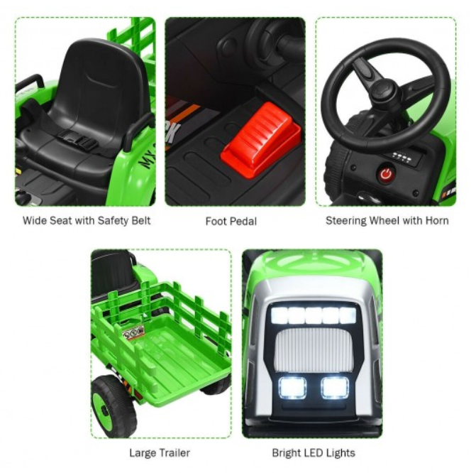 Load image into Gallery viewer, Electric Ride-On Tractor for Kids with Remote Control, Detachable Trailer, Lights, and MP3 Music
