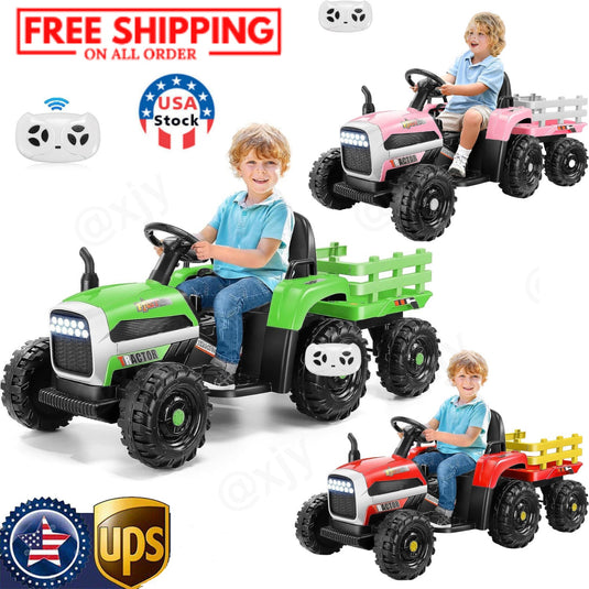 Electric Ride-On Tractor for Kids with Trailer - 12V Powered Fun!