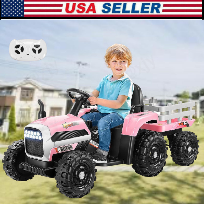 Load image into Gallery viewer, Electric Ride-On Tractor for Kids with Trailer - 12V Powered Fun!
