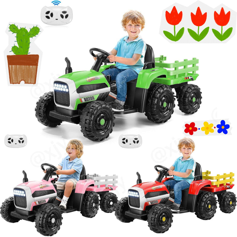 Load image into Gallery viewer, Electric Ride-On Tractor for Kids with Trailer - 12V Powered Fun!
