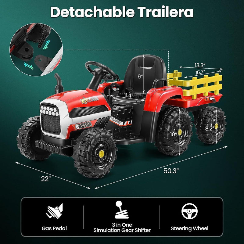 Load image into Gallery viewer, Electric Ride-On Tractor for Kids with Trailer - 12V Powered Fun!
