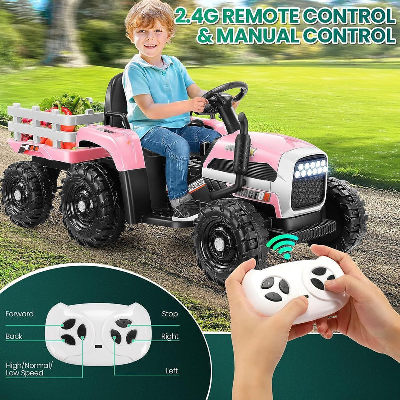 Load image into Gallery viewer, Electric Ride-On Tractor for Kids with Trailer - 12V Powered Fun!

