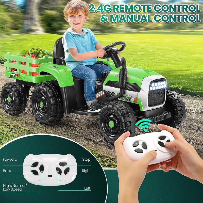 Load image into Gallery viewer, Electric Ride-On Tractor for Kids with Trailer - 12V Powered Fun!
