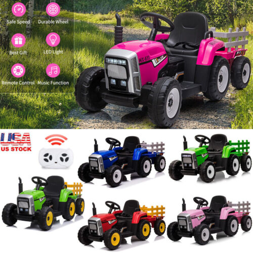 Load image into Gallery viewer, Electric Ride-On Tractor Toy with Trailer and MP3 Player for Kids - 12V Gift Option
