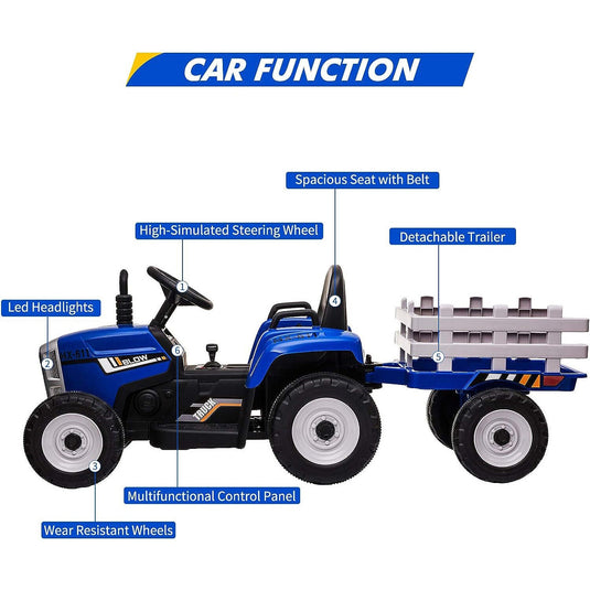 12V Electric Tractor Trailer Toy with MP3 Player for Kids - Battery Powered Ride-On Fun!