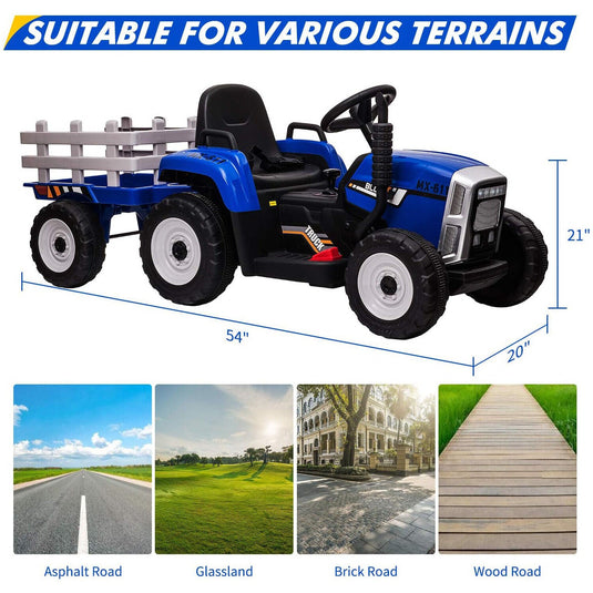 12V Electric Tractor Trailer Toy with MP3 Player for Kids - Battery Powered Ride-On Fun!