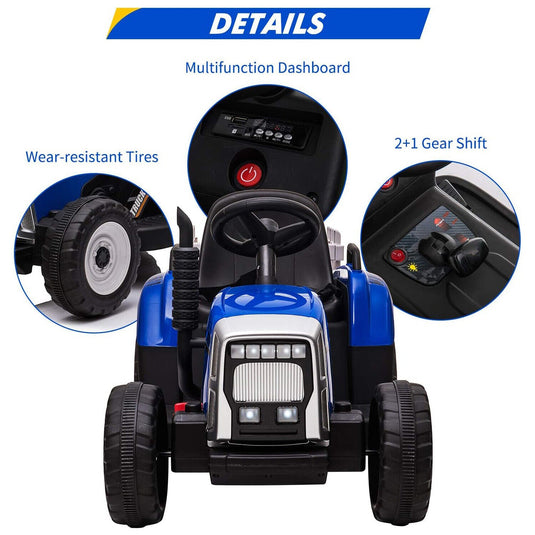 12V Electric Tractor Trailer Toy with MP3 Player for Kids - Battery Powered Ride-On Fun!