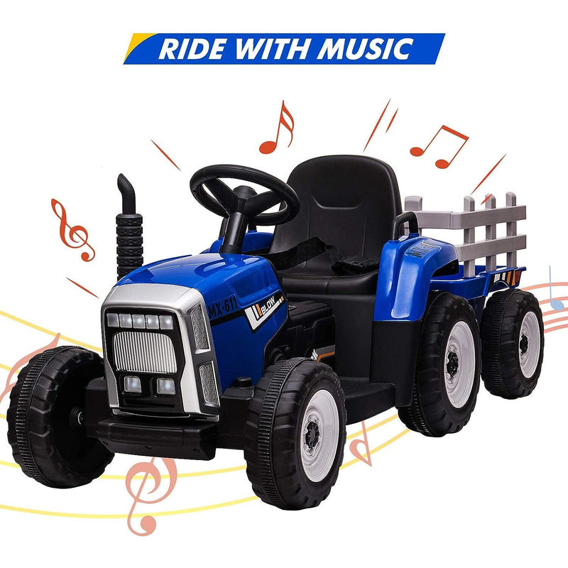Load image into Gallery viewer, 12V Electric Tractor Trailer Toy with MP3 Player for Kids - Battery Powered Ride-On Fun!
