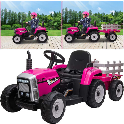 Electric Ride-On Tractor with Trailer and Music for Kids - 12V Battery-Powered Vehicle Toy