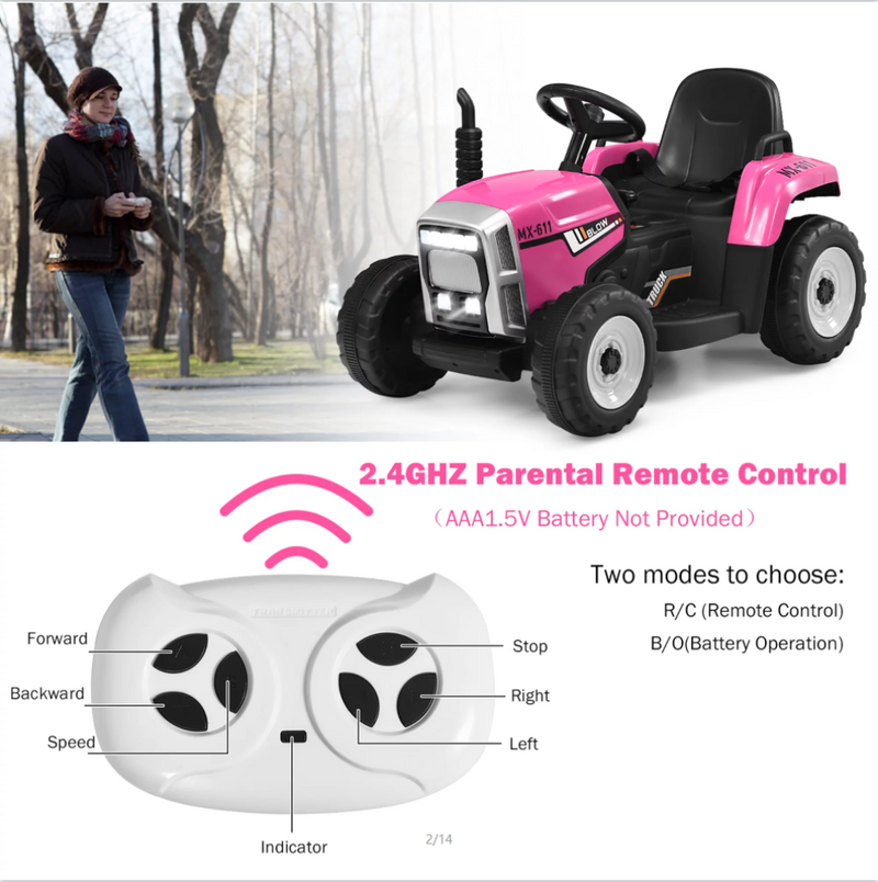 Load image into Gallery viewer, Electric Ride-On Tractor with Trailer and Music for Kids - 12V Battery-Powered Vehicle Toy
