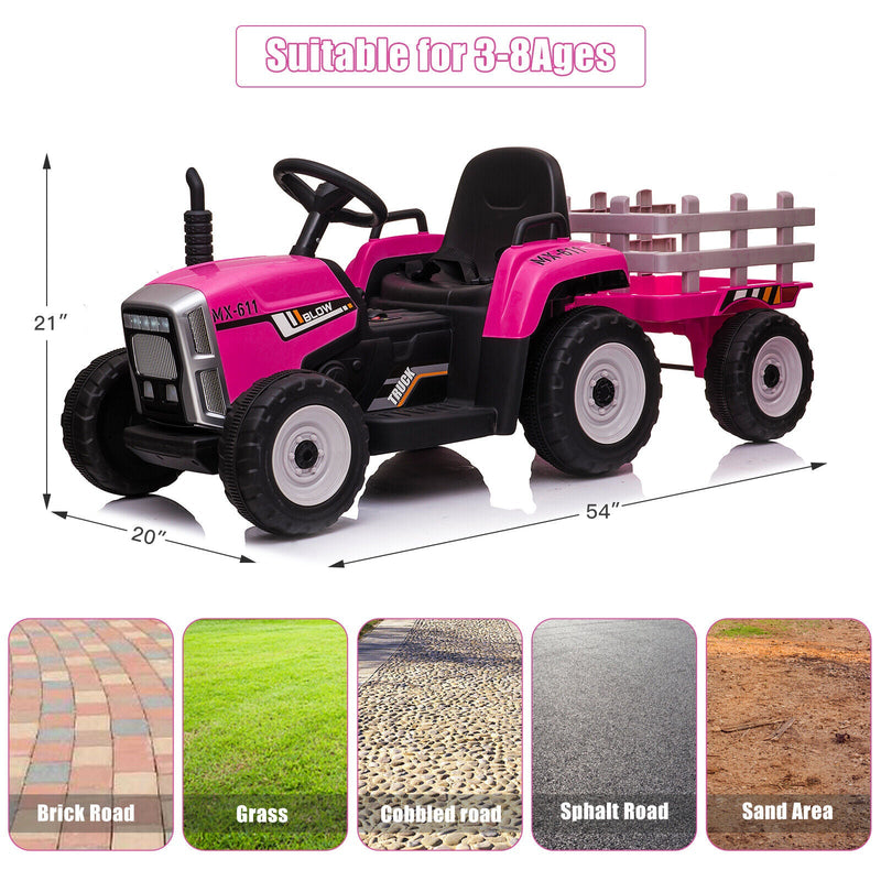 Load image into Gallery viewer, Electric Ride-On Tractor with Trailer and Music for Kids - 12V Battery-Powered Vehicle Toy
