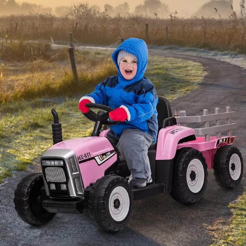 Load image into Gallery viewer, Electric Ride-On Tractor with Trailer and Music for Kids - 12V Battery-Powered Vehicle Toy
