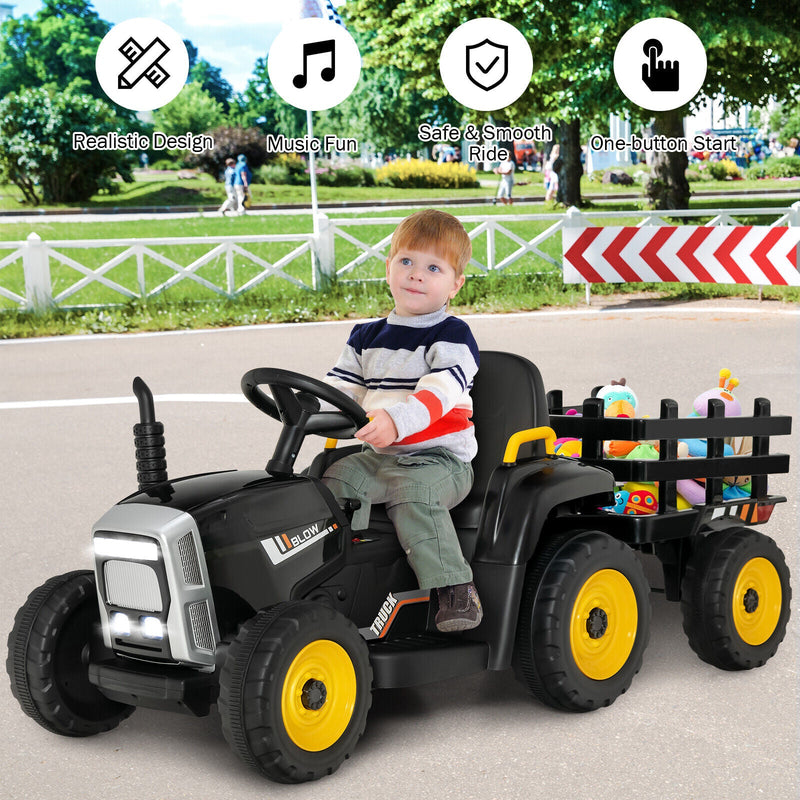 Load image into Gallery viewer, Electric Ride-On Tractor with Trailer and Remote Control - Black
