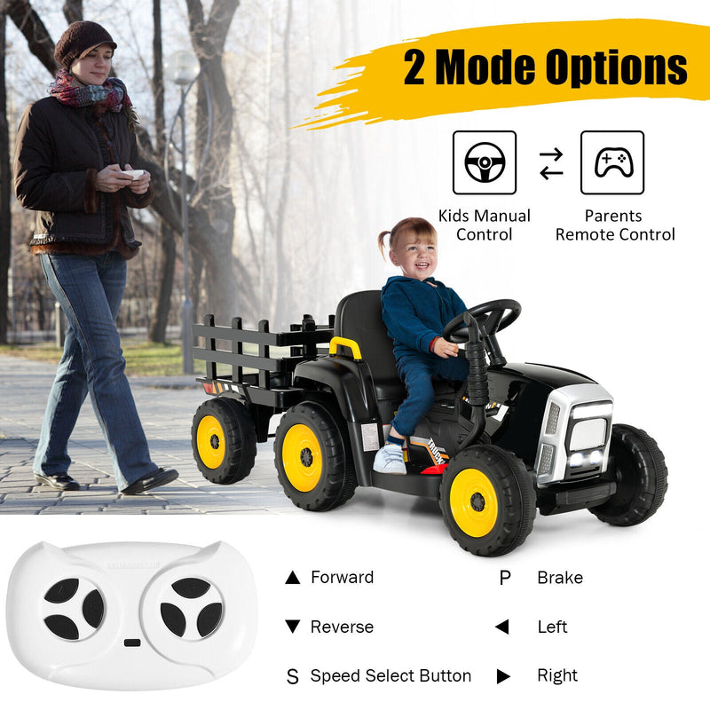Load image into Gallery viewer, Electric Ride-On Tractor with Trailer and Remote Control - Black
