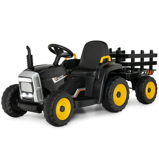 Electric Ride-On Tractor with Trailer and Remote Control - Black