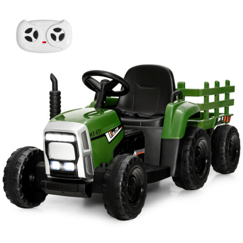 Load image into Gallery viewer, Electric Ride-On Tractor with Trailer and Remote Control - Dark Green with Lights
