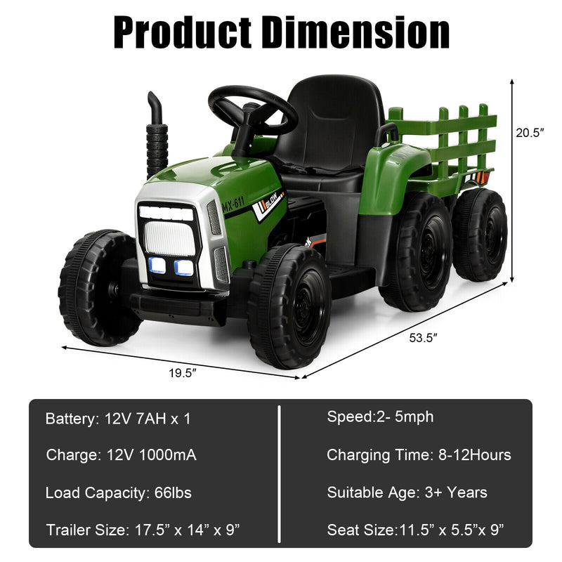 Load image into Gallery viewer, Electric Ride-On Tractor with Trailer and Remote Control - Dark Green with Lights
