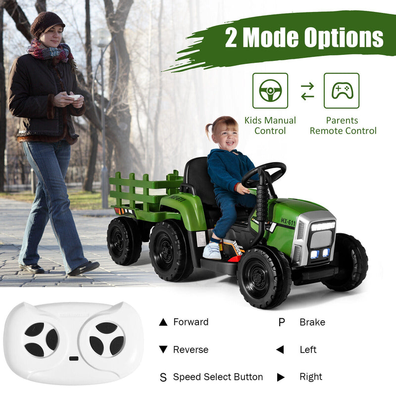 Load image into Gallery viewer, Electric Ride-On Tractor with Trailer and Remote Control - Dark Green with Lights
