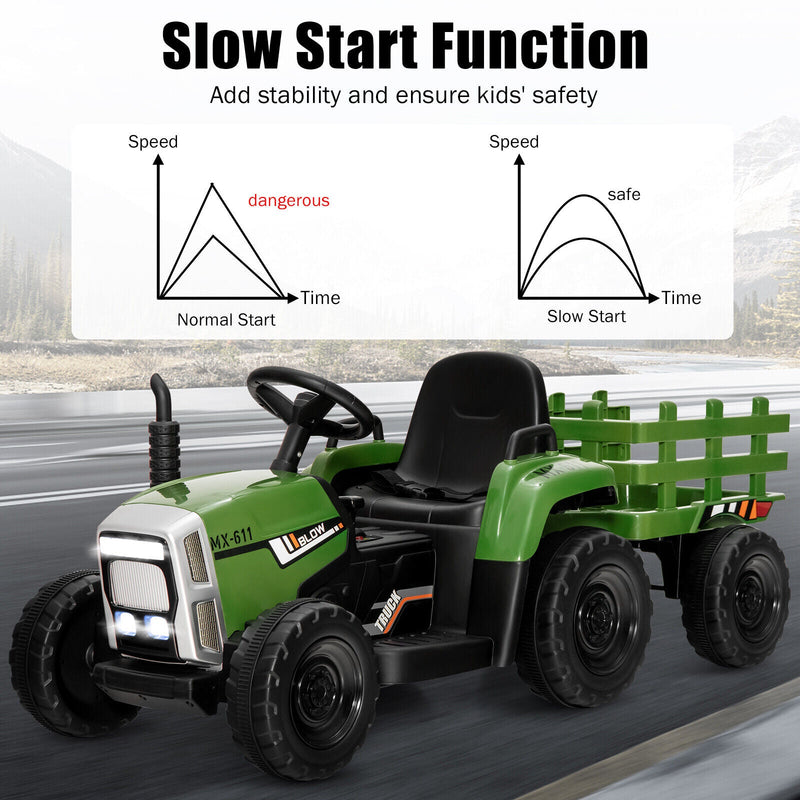 Load image into Gallery viewer, Electric Ride-On Tractor with Trailer and Remote Control - Dark Green with Lights
