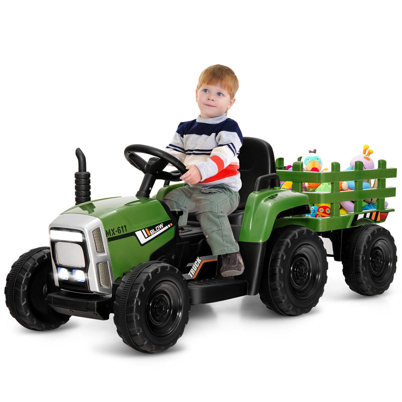 Load image into Gallery viewer, Electric Ride-On Tractor with Trailer and Remote Control - Dark Green with Lights
