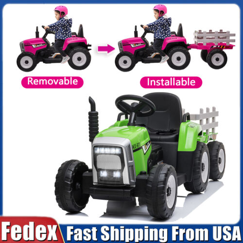 Electric Ride-On Tractor with Trailer and Remote Control for Kids (12V)