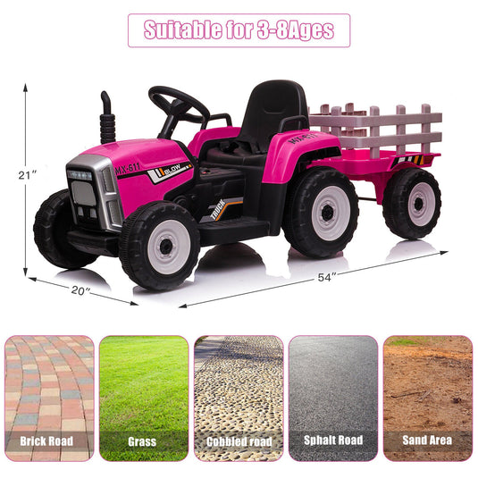 Electric Ride-On Tractor with Trailer and Remote Control for Kids (12V)