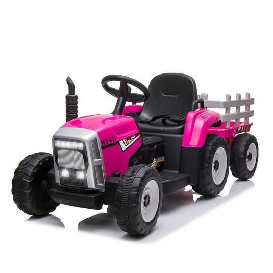 Electric Ride-On Tractor with Trailer and Remote Control for Kids (12V)