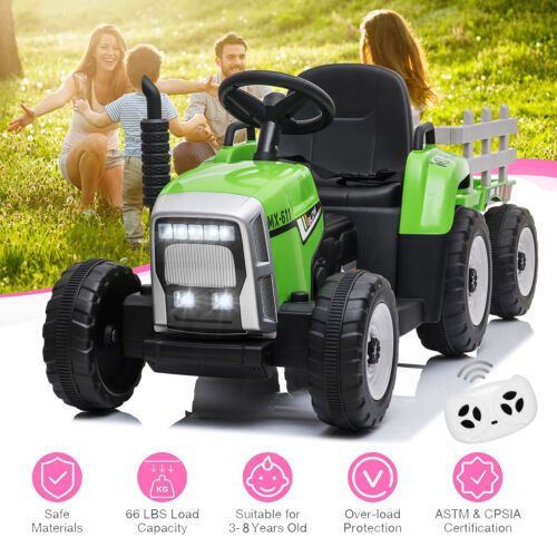 Electric Ride-On Tractor with Trailer and Remote Control for Kids - 12V Vehicle Toy