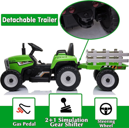 Electric Ride-On Tractor with Trailer and Remote Control for Kids - 12V Vehicle Toy