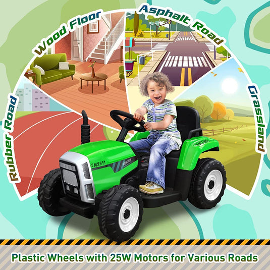 Electric Ride-On Tractor with Trailer and Remote Control for Kids - 12V Vehicle Toy