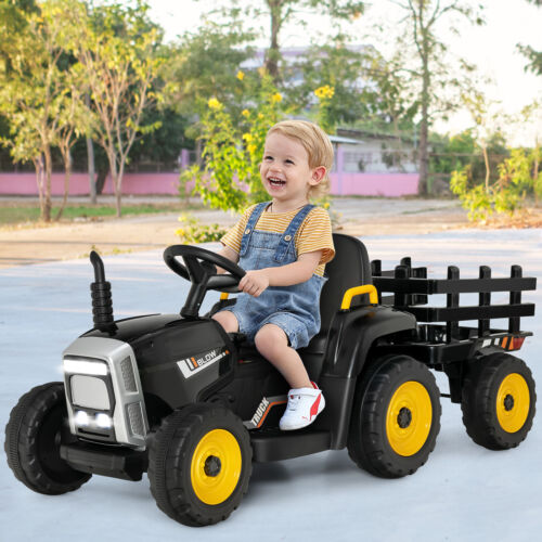 Load image into Gallery viewer, Electric Ride-on Tractor with Trailer for Kids - 3 Speeds &amp; Remote Control - Black
