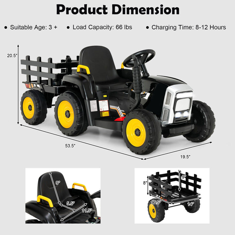 Load image into Gallery viewer, Electric Ride-on Tractor with Trailer for Kids - 3 Speeds &amp; Remote Control - Black
