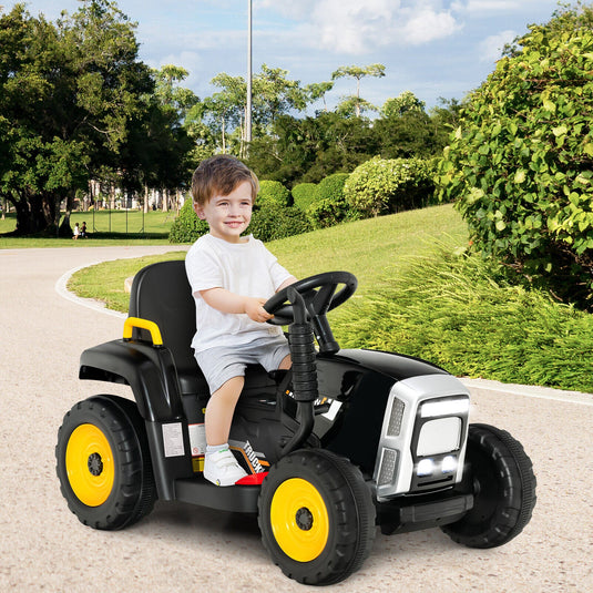Electric Ride-on Tractor with Trailer for Kids - 3 Speeds & Remote Control - Black