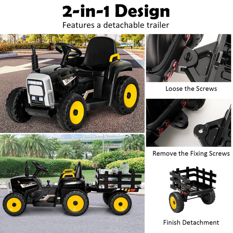 Load image into Gallery viewer, Electric Ride-on Tractor with Trailer for Kids - 3 Speeds &amp; Remote Control - Black
