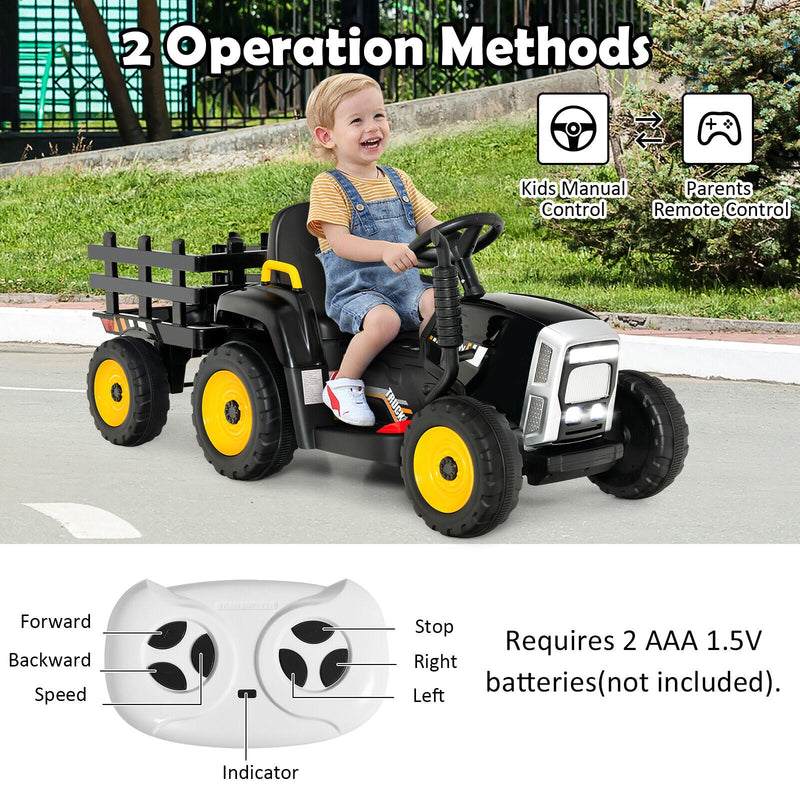 Load image into Gallery viewer, Electric Ride-on Tractor with Trailer for Kids - 3 Speeds &amp; Remote Control - Black
