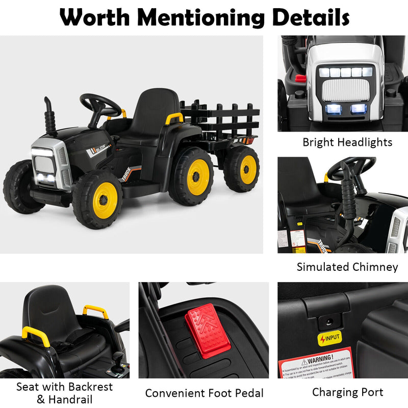 Load image into Gallery viewer, Electric Ride-on Tractor with Trailer for Kids - 3 Speeds &amp; Remote Control - Black
