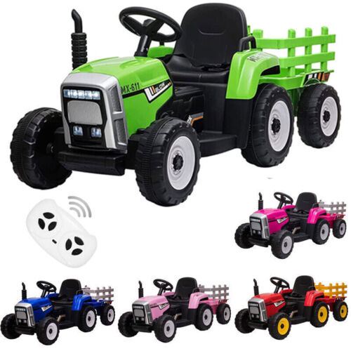 Load image into Gallery viewer, Electric Ride-On Tractor with Trailer for Kids - LED Lights, USB Music Player
