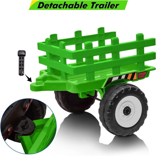 Electric Ride-On Tractor with Trailer for Kids - LED Lights, USB Music Player