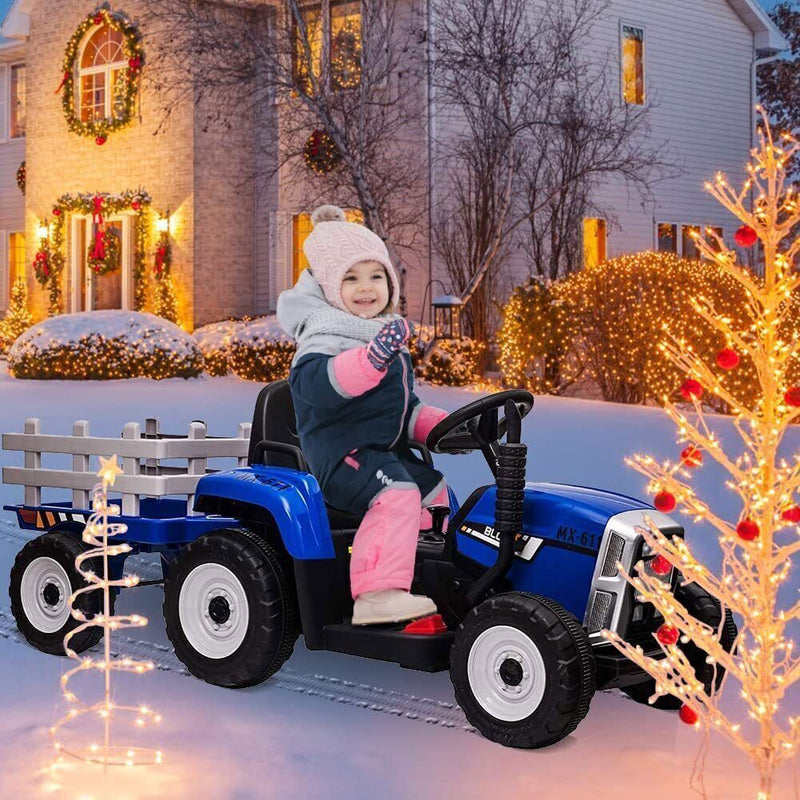 Load image into Gallery viewer, Electric Ride-On Tractor with Trailer for Kids - LED Lights, USB Music Player
